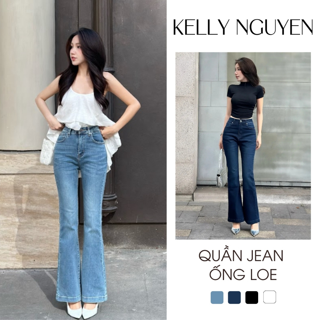 Quần jean nữ ống loe KELLY NGUYỄN lưng cao tôn dáng, quần bò loe trẻ trung thanh lịch | QJN006