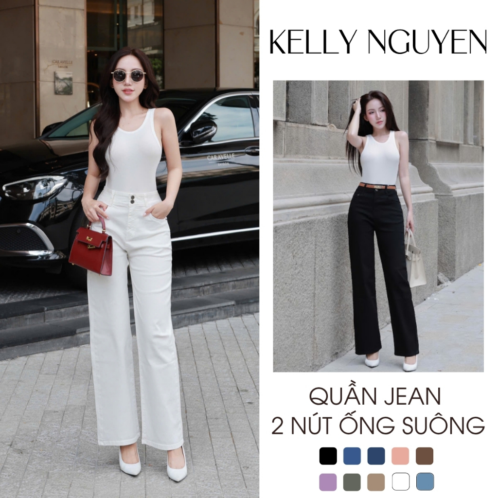 Quần Jeans Suông  Dáng Dài siêu tôn dáng chất liệu cao cấp co giãn tốt Kelly Nguyễn - QJN003