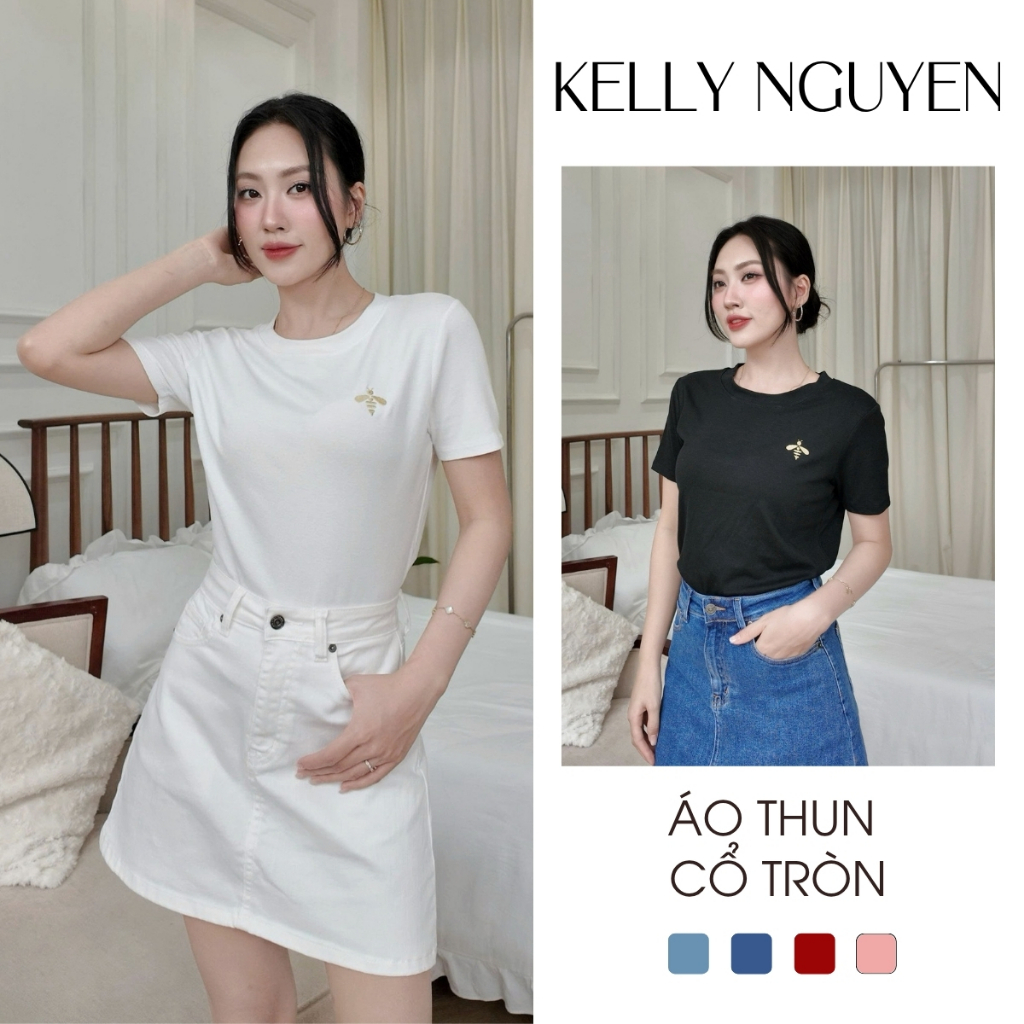 Áo thun nữ cổ tròn KELLY NGUYỄN, form vừa, chất liệu cotton thoáng mát, co giãn thoải mái| AT002