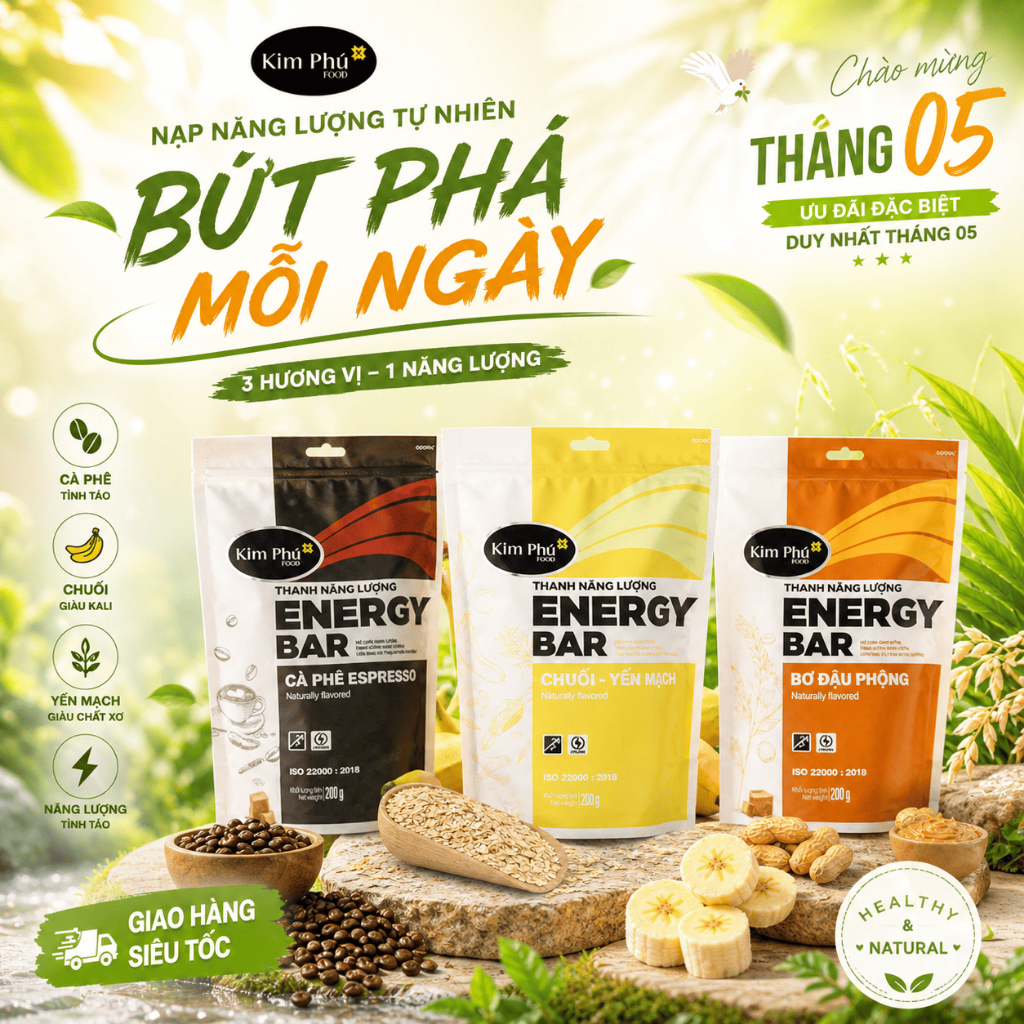 Combo 2 gói Thanh năng Lương Kim Phú Food 3 vị thơm ngon vị Cà Phê, Chuối Yến Mạch, Bơ Đậu