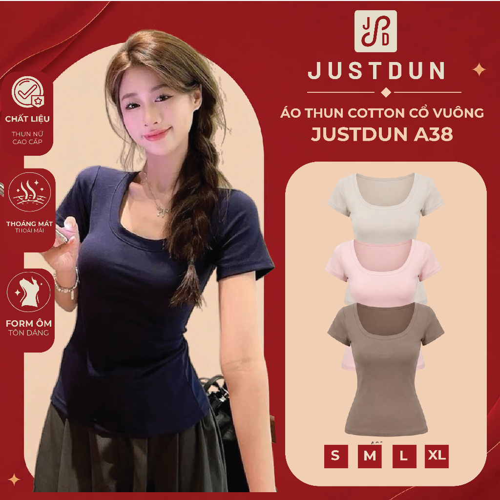 [Bản mới] Áo thun cotton cổ vuông ôm body Justdun A38