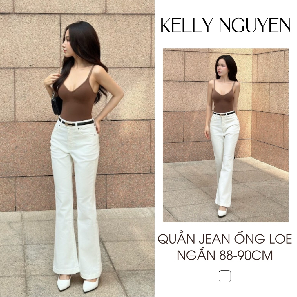 Quần ống loe trắng, quần loe trắng ngắn dành cho các nàng dưới 1m56, quần dài 88-90cm, Kelly Nguyễn