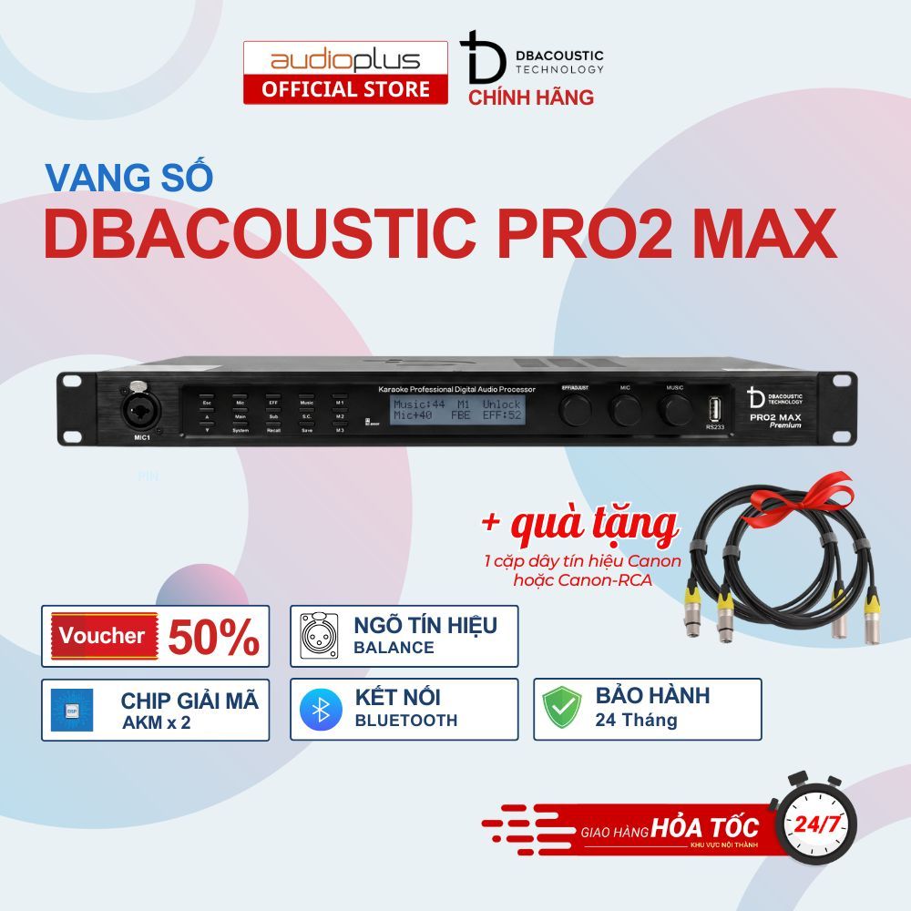 Vang số karaoke DBACOUSTIC Pro2 MAX PREMIUM - Ngõ vào balance - Bluetooth - Chip DSP M2 - Chip giải 