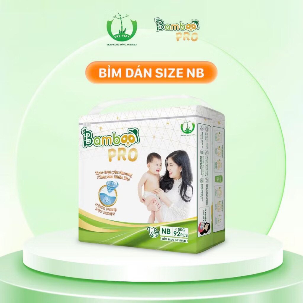 Tã bỉm Bamboo Pro Quần/Dán Full Size mềm mỏng siêu thấm , khô thoáng không hăm
