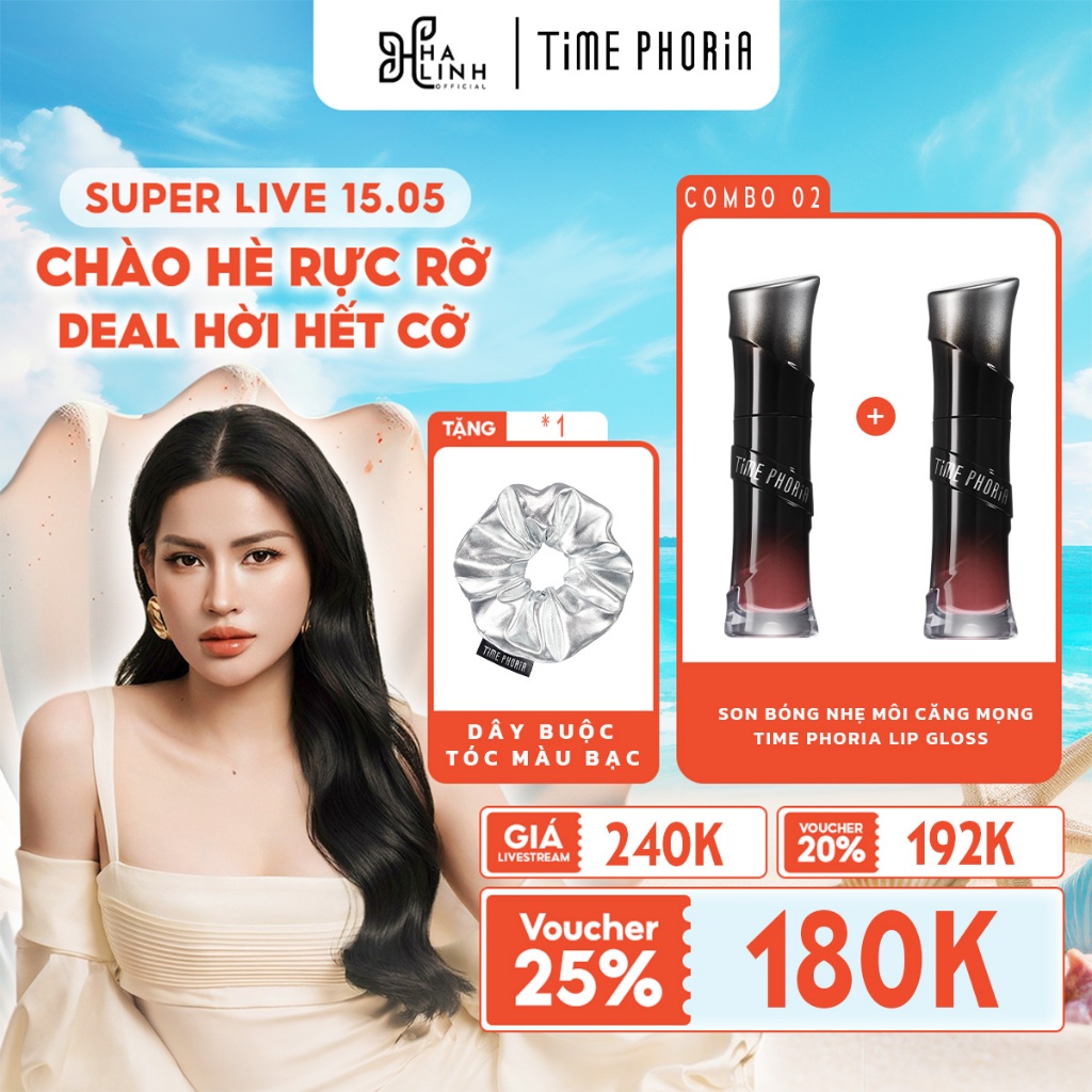 [VHL x Time Phoria] COMBO 2 Son bóng nhẹ môi căng mọng Time Phoria Lip Gloss 4ml*2 + Dây buộc tóc mà