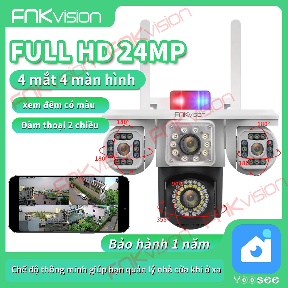 [Fnkvision] Camera  Yoosee - 4 Mắt 3 Khung Hình FHD 24MP – Xoay 360°, Xem Đêm Có Màu, Đàm Thoại 2 Ch