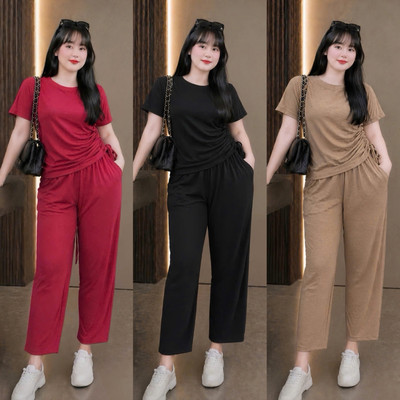Set Bộ Bigsize Nữ Áo Thun Basic Kèm Quần Dài Mặc Ở Nhà Co Giãn Thoải Mái Thoáng Mát SET62