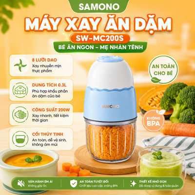 Máy xay Samono cối thủy tinh 300ml 200W xay thịt/ tỏi ớt đa năng/thức ăn dặm cho bé SW-MC200S