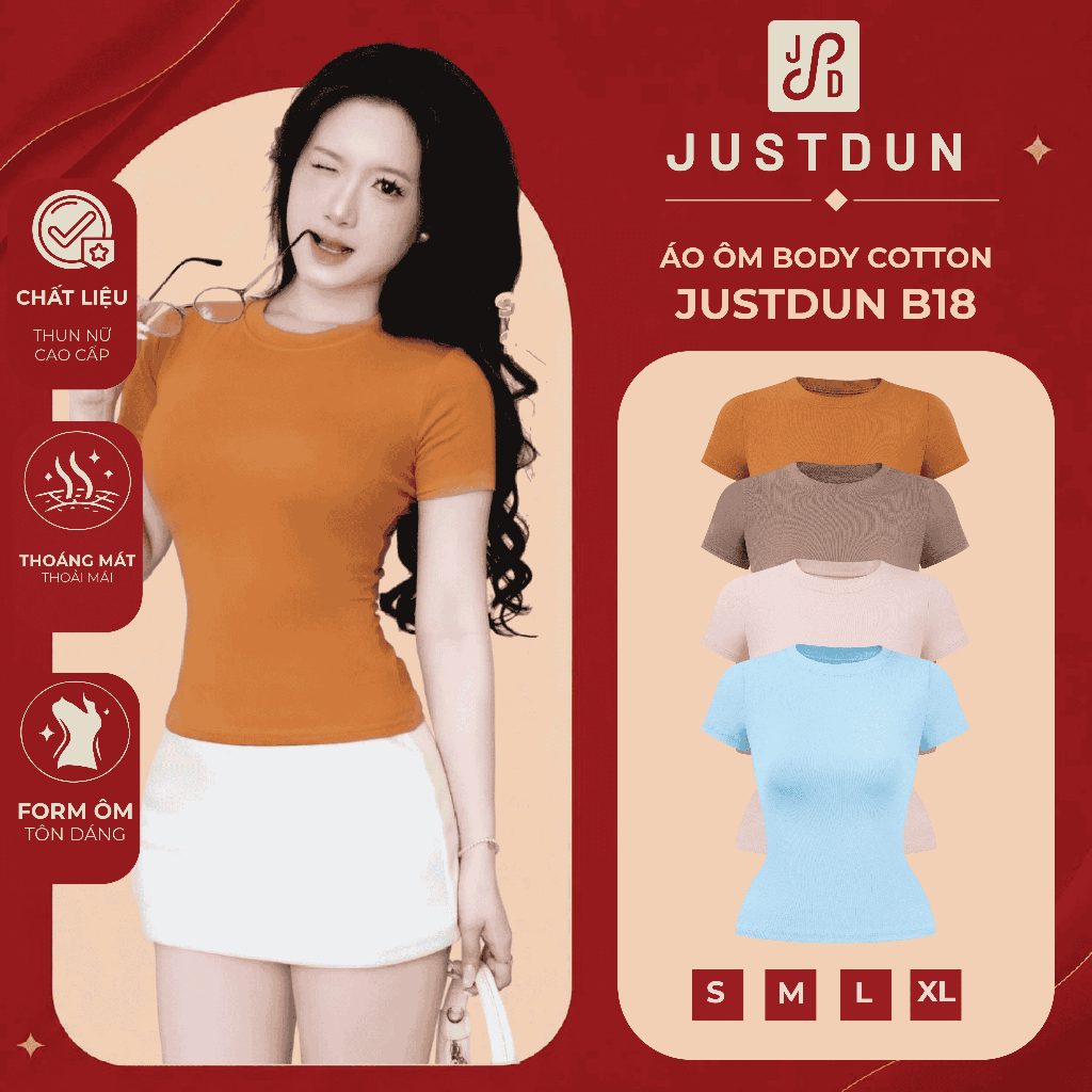Áo thun ôm body cotton lông mịn co giãn Justdun B18 - Tông màu Pastel