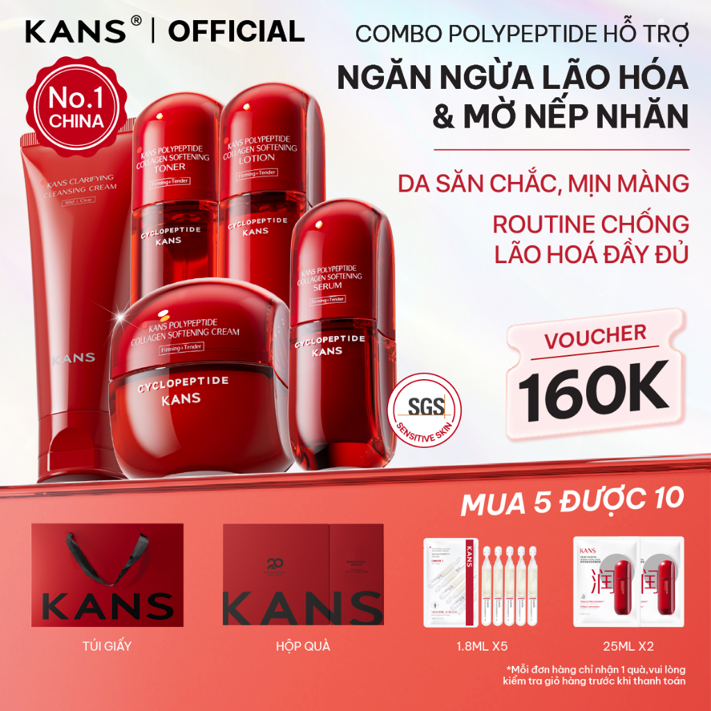 KANS Combo 5 Món Dưỡng Da Chống Lão Hóa Sữa Rửa Mặt - Toner - Lotion - Serum - Kem Dưỡng giúp Cấp Ẩm