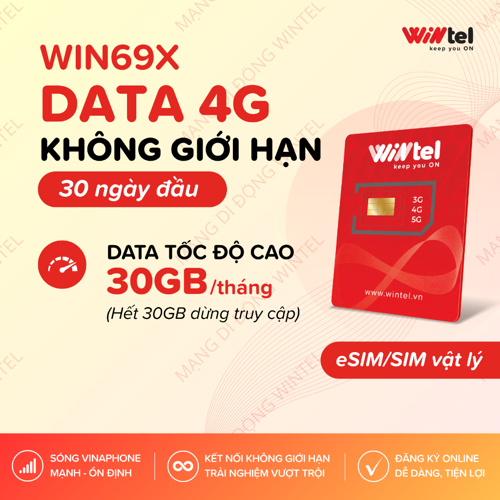 SIM 4G Wintel Không Giới Hạn Data Tháng Đầu – 69K – Sóng Vinaphone