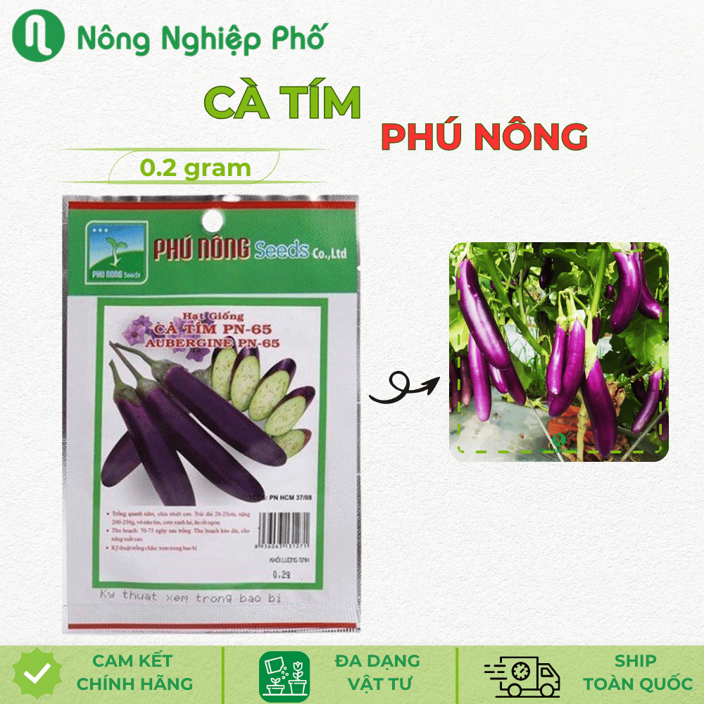 Hạt giống cà tím Phú Nông - Gói 0.2 gram - Nông Nghiệp Phố