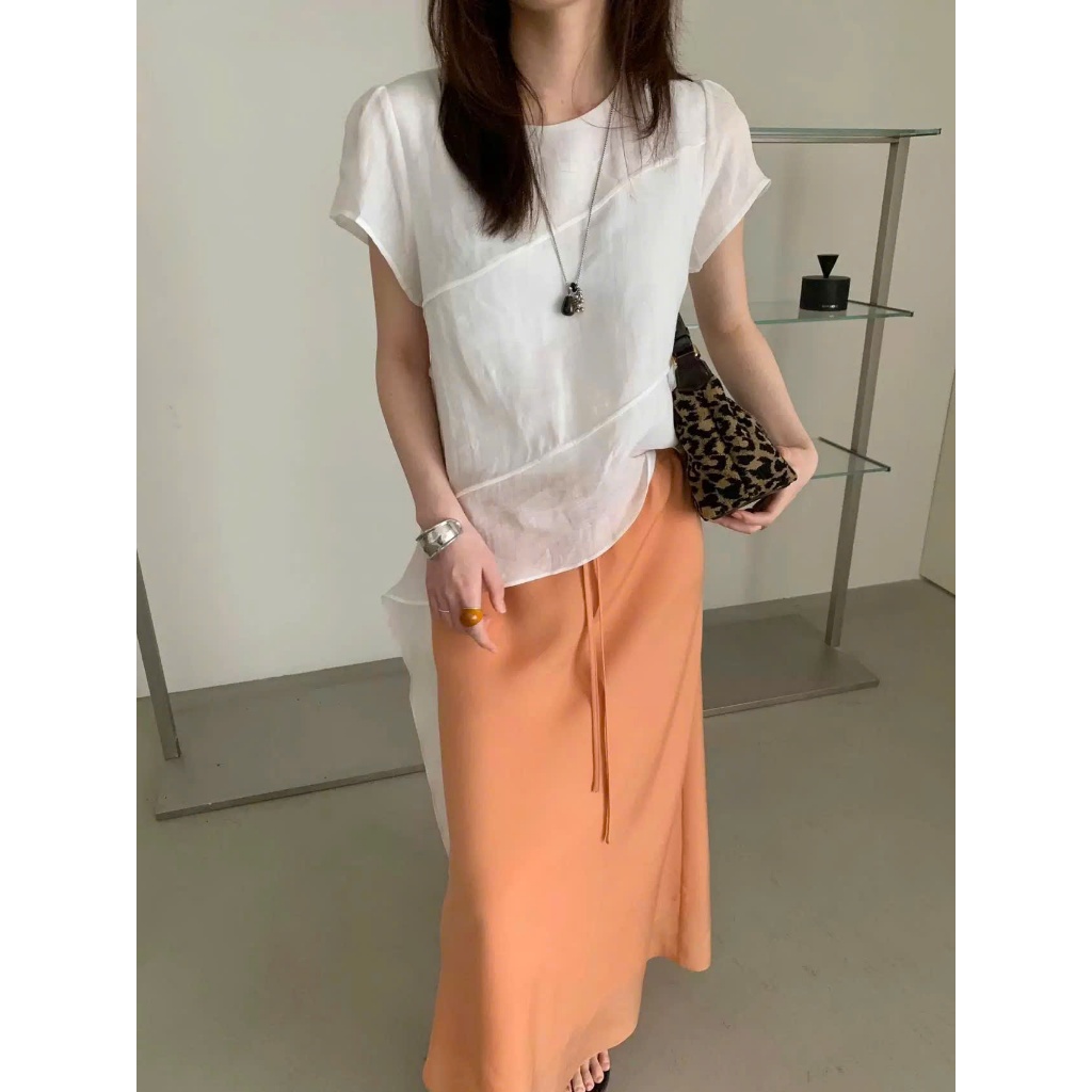 𝗠𝗲𝗶 𝗟𝗶𝗻𝗲𝗻-- | BEELY| Áo Tơ vạt xếp