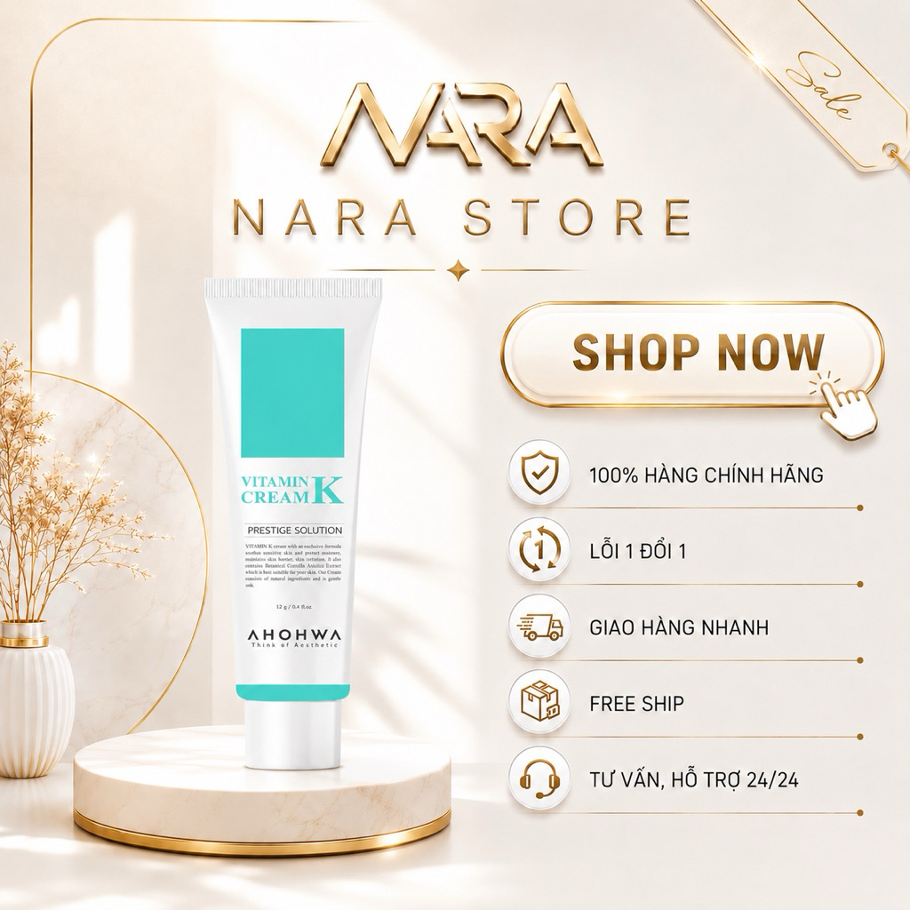 Kem Dưỡng Phục Hồi Ahohwa Vitamin K Cream Phục Hồi Da Mỏng Đỏ, Giãn Mao Mạch, Làm Dịu Da, Mờ Sẹo