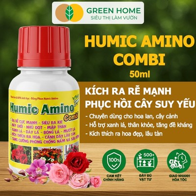 Phân Bón Lá Humic Amino Combi GreenHome, Chai 50ml, Kích Ra Rễ, Bật Chồi Cho Hoa Và Cây Cảnh