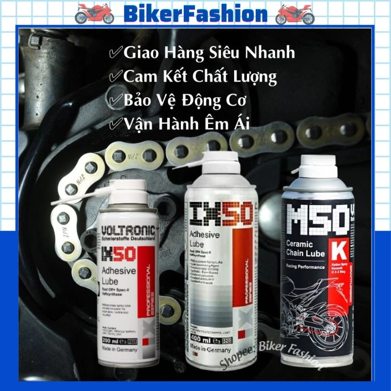 Chai Xịt Dưỡng sên Voltronic IX50 ( 400ml ) , M50K Chain Lube Ceramic(400ml), Bảo Dưỡng Sên Xe Hoàn 