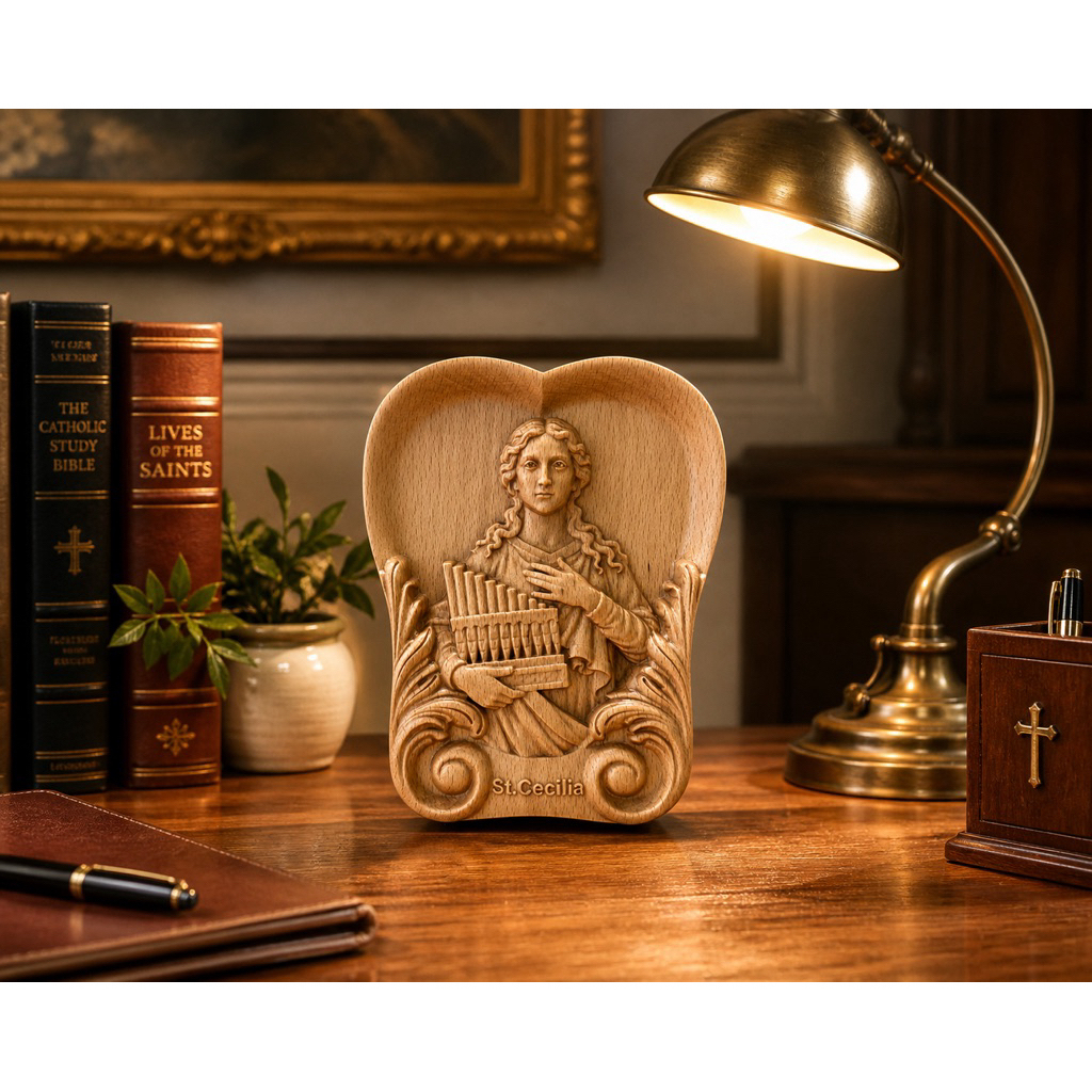 Phù điêu để bàn, treo tường Thánh Cecilia, gỗ Beech  (Saint Cecilia)