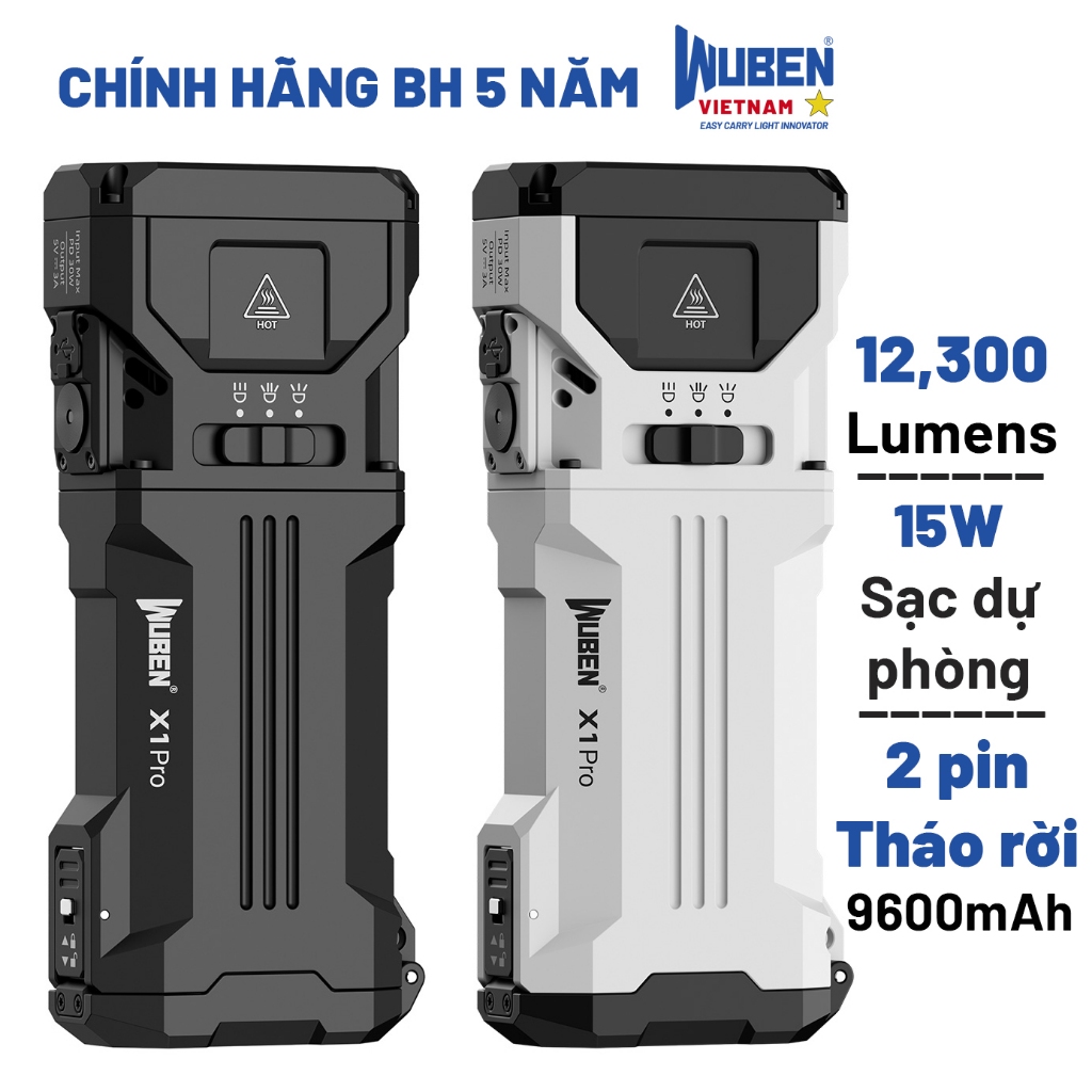 Wuben X1 Pro đèn pin EDC sinh tồn 12,300 Lumens kiêm sạc nhanh dự phòng