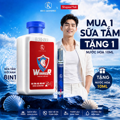 Sữa Tắm Gội Nam 3in1 KING MONSTER WARRIOR – Hương Trầm Lịch Lãm, Sạch Sâu Lưu Hương Đến 8h