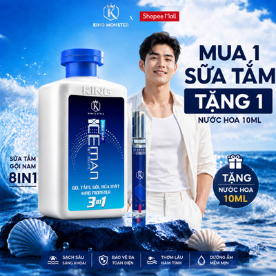 [PHIÊN BẢN MỚI] Sữa Tắm Gội Nam 3in1 ICE MAN KING MONSTER – Mát Lạnh Giải Nhiệt Mùa Hè, Hương Nước Hoa Nam Tính