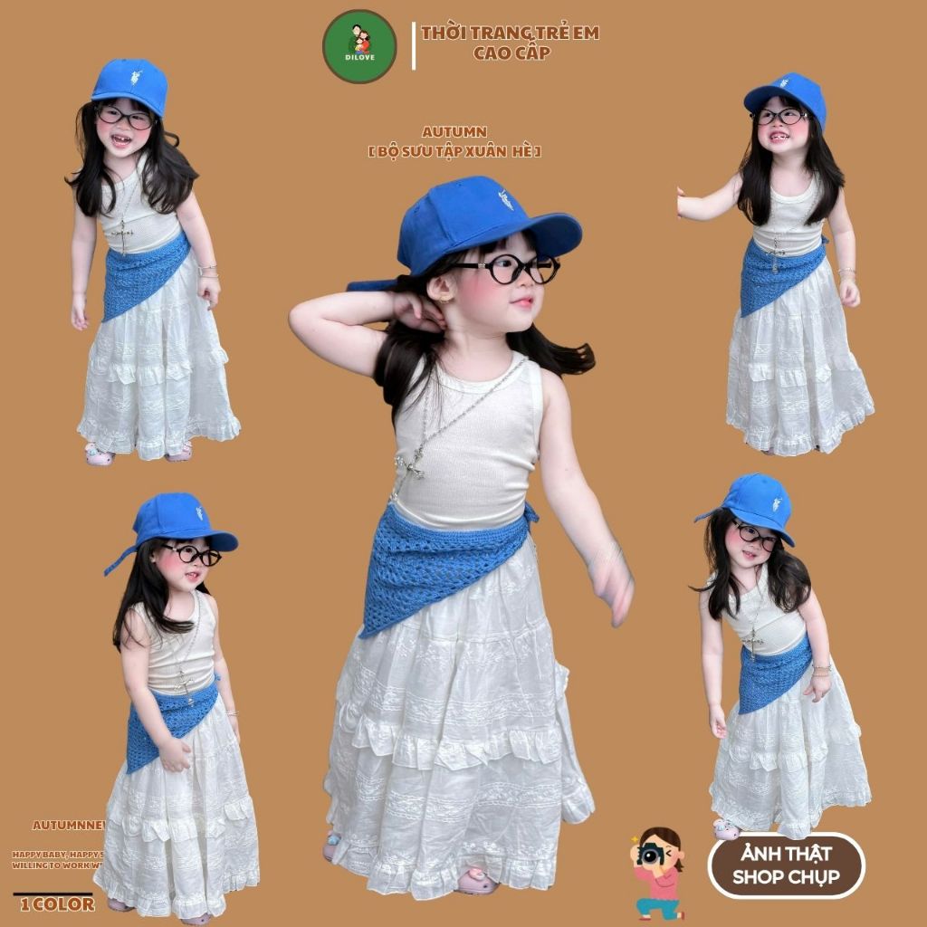 Váy maxi cho bé gái DILOVE Chân váy cho bé gái Váy ren maxi cho bé gái dáng dài chất liệu cao cấp vá