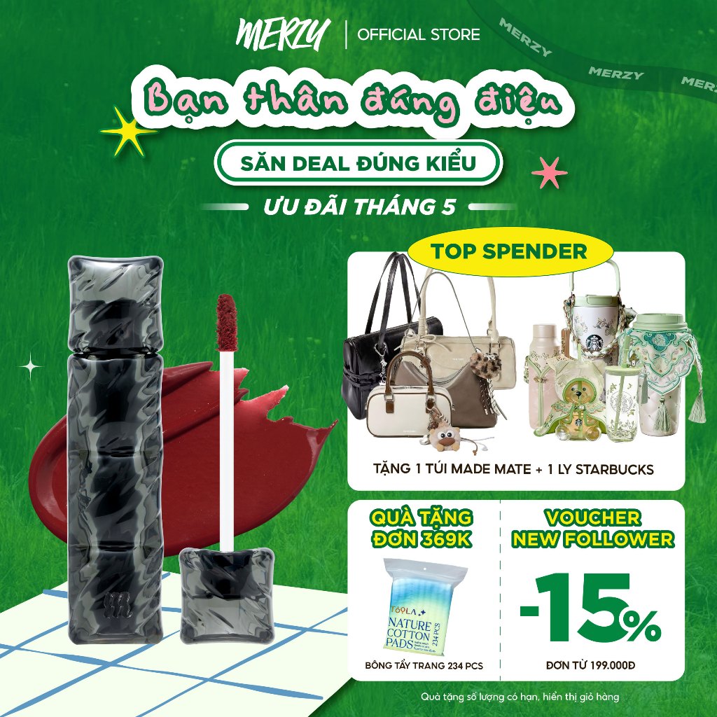[NEW][SON PHAO] Son Kem Lì, Bền Màu Merzy Puffer Velvet Tint 3.7g