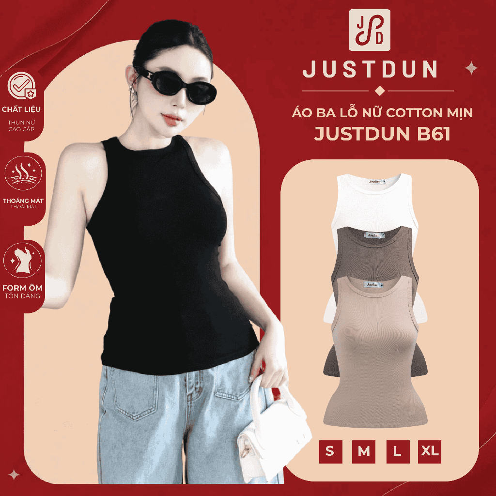 Áo Ba Lỗ Nữ Cotton Mịn JUSTDUN Áo 2 Dây Nữ Tanktop đi tập đi chơi thoải mái B61