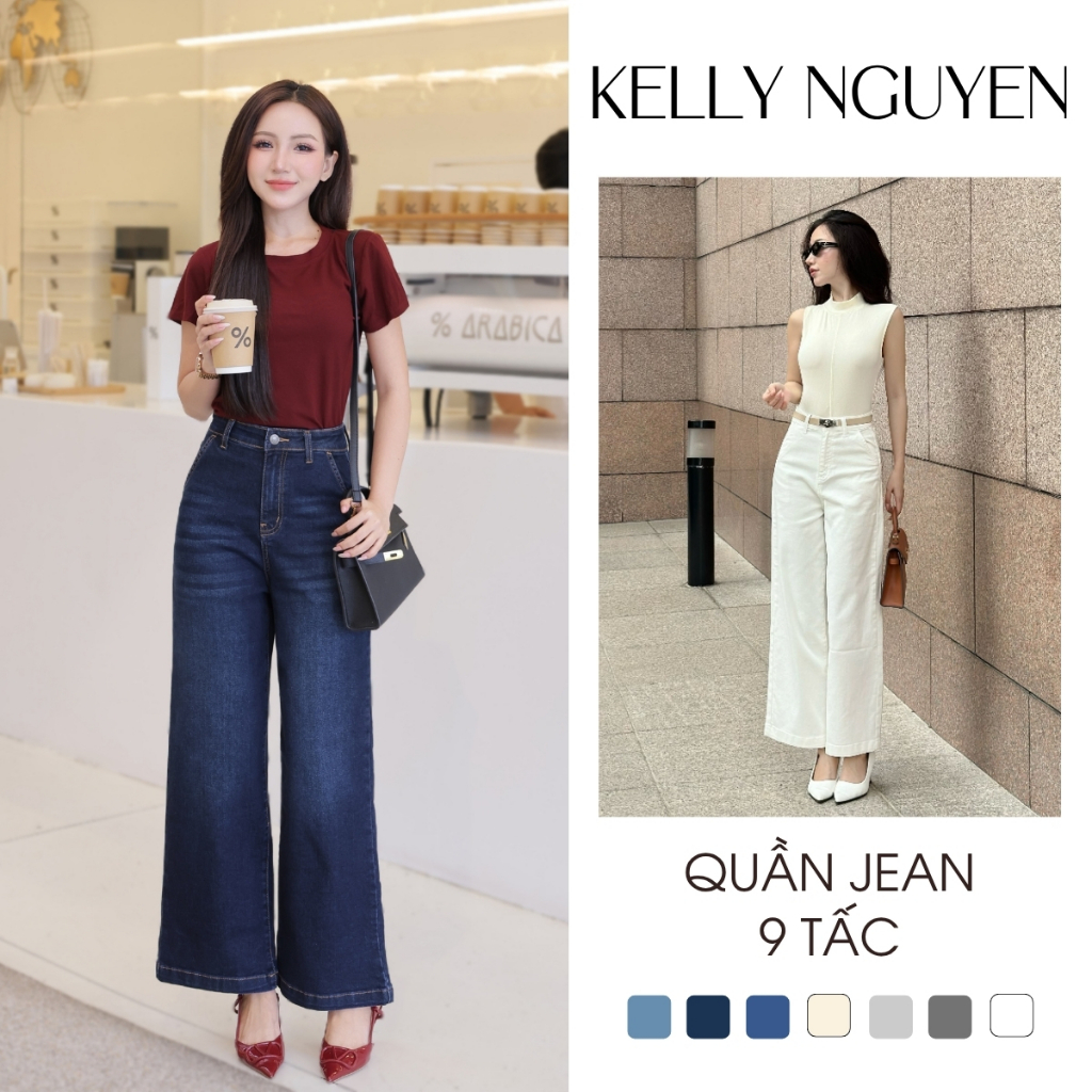Quần jean nữ 9 tấc KELLY NGUYỄN dài 90cm, jean nữ nấm lùn chất co giãn, thiết kế trẻ trung | QJN004