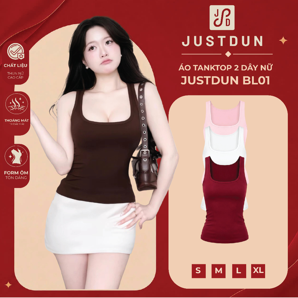 Áo tanktop 2 dây nữ cổ vuông JUSTDUN co giãn thoải mái BL01