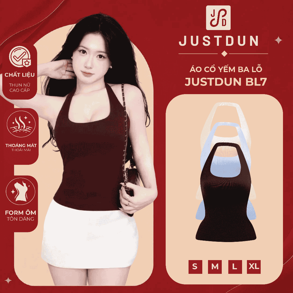 Áo cổ yếm ba lỗ ôm body 2 lớp cotton mịn basic Justdun BL7
