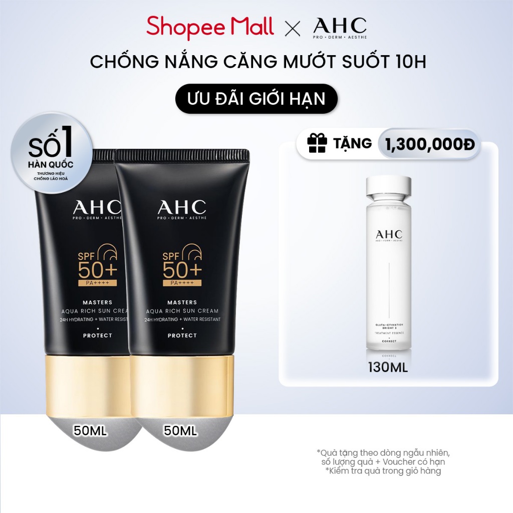 Bộ đôi Kem chống nắng AHC phổ rộng 400nm căng mướt da chuẩn Hàn (50 ml x2) Masters Aqua Rich Sun Cream | BigBuy360 - bigbuy360.vn