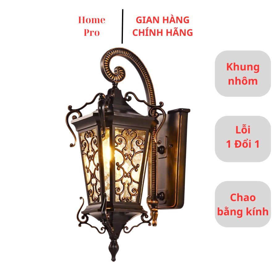 [NHIỀU SIZE] Đèn gắn tường ngoại thất HomePro, Đèn treo tường khung nhôm đúc cao cấp chao đèn bằng k