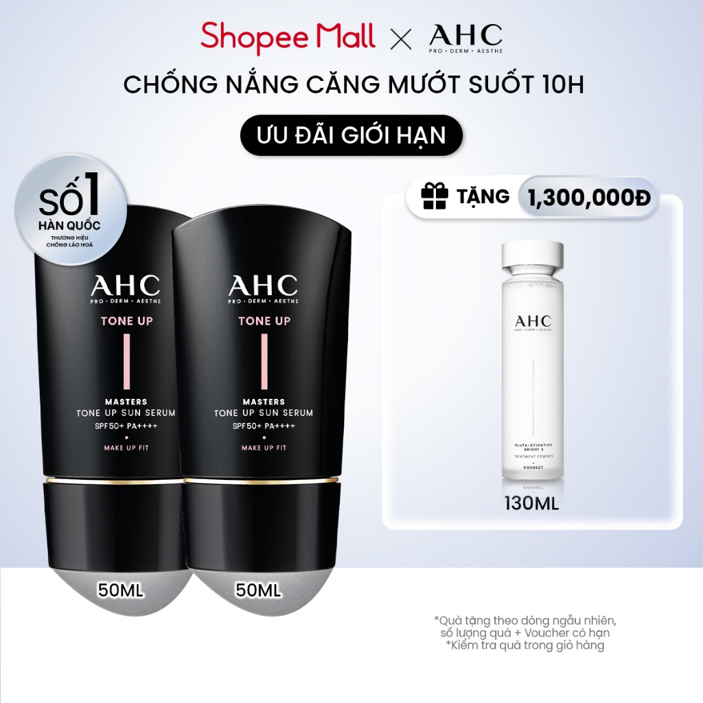 [Hàng mới về] Bộ đôi Serum Chống Nắng Hiệu Chỉnh Sắc Da, Nâng Tone Chuẩn Hàn (50 ml x 2) AHC MASTERS TONE UP SUN SERUM