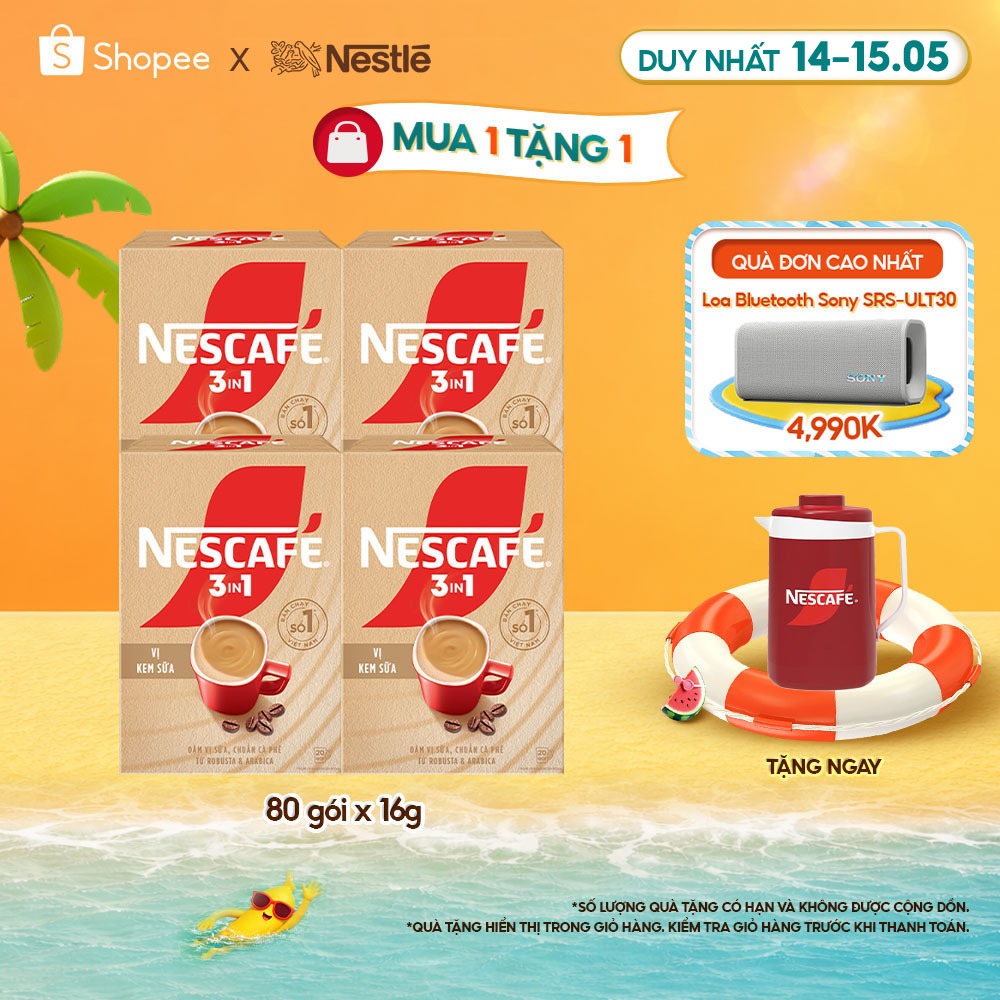 [Tặng Ca đá Nescafe] Combo 4 Hộp Cà phê hòa tan NESCAFÉ 3IN1 VỊ KEM SỮA 20 gói ĐẬM VỊ SỮA, CHUẨN CÀ 
