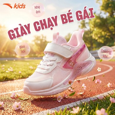 Anta Kids Giày Chạy Bé Gái Êm Ái Thời Trang Thể Thao 3226B9905 Size 28-32