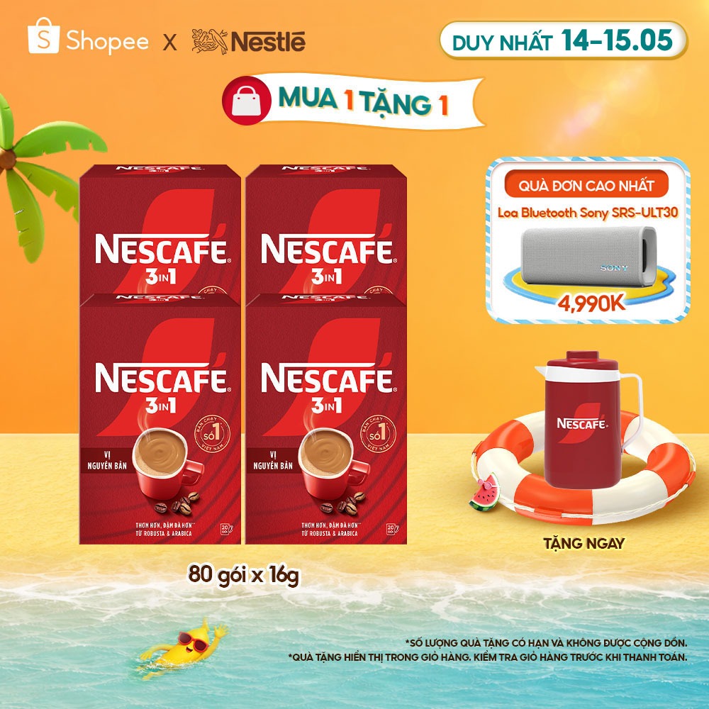 [Tặng Ca đá Nescafé] Combo 4 Hộp Cà phê Hòa tan NESCAFÉ VỊ NGUYÊN BẢN 20 gói Đậm Thơm Hoàn Hảo