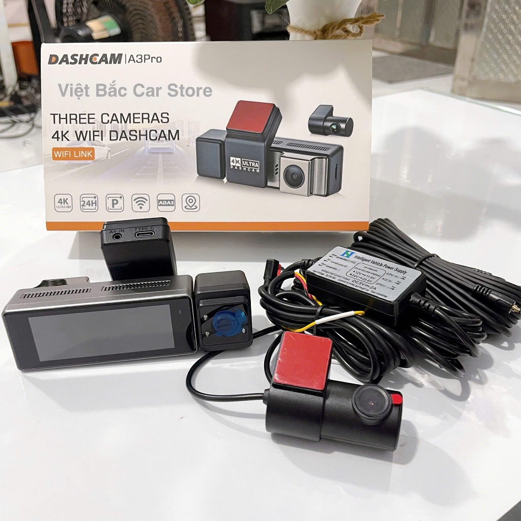 Camera hành trình A3 Pro wifi 3 mắt ghi hình trước, sau, trong xe, 2K giám sát đỗ xe -Việt Bắc Car S