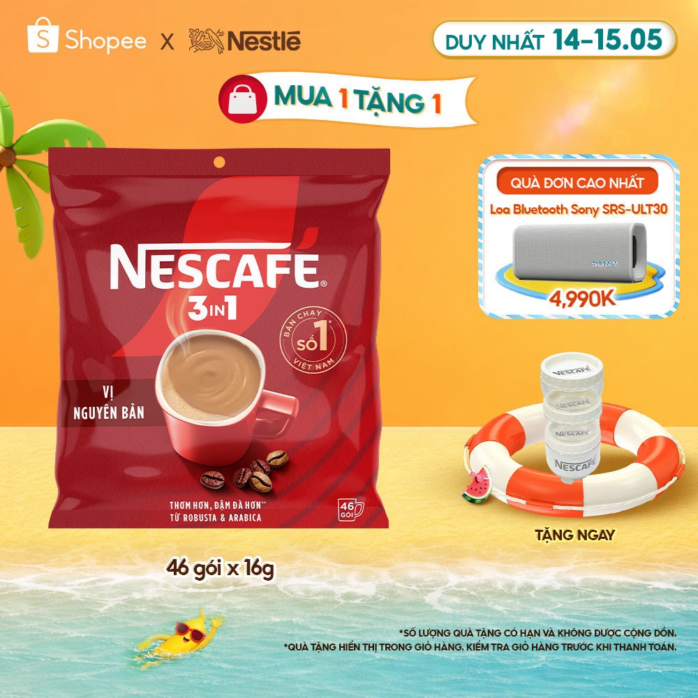 [Tặng Bộ 3 hũ đựng gia vị NESCAFÉ] Bịch Cà phê Hòa tan NESCAFÉ VỊ NGUYÊN BẢN 46 gói Đậm Thơm Hoàn Hả