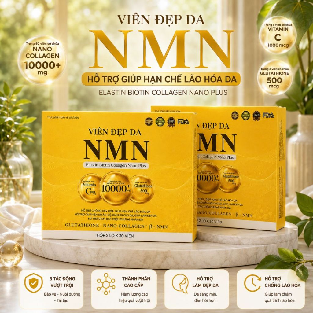 Combo 2 hộp -TPBVSK Viên đẹp da NMN Elastin Biotin Collagen nano Plus -hỗ trợ làm đẹp da chăm sóc từ