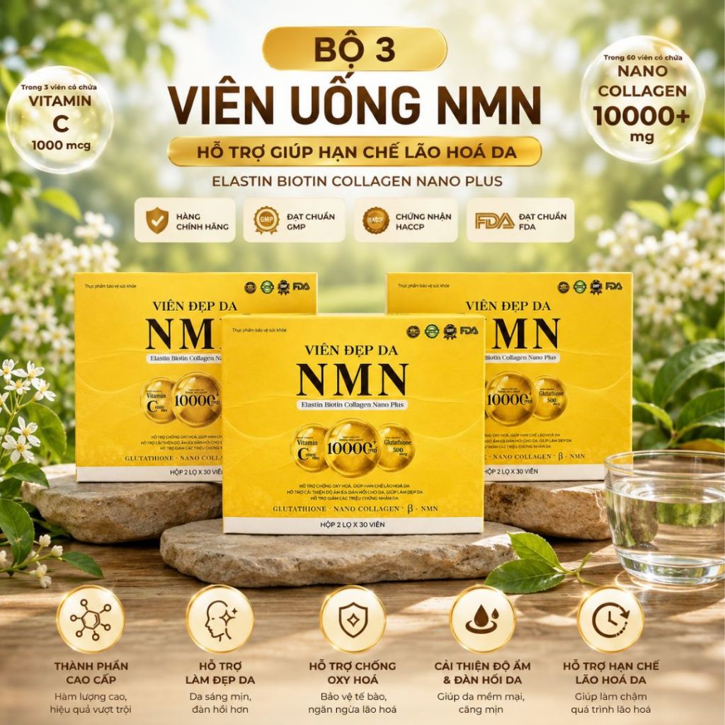 Combo 3 hộp-TPBVSK Viên đẹp da NMN Elastin Biotin Collagen nano Plus -hỗ trợ làm đẹp da chăm sóc từ 