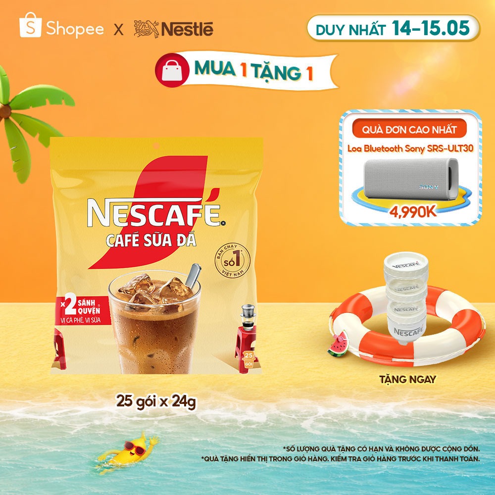 [Tặng Bộ 3 hũ đựng gia vị NESCAFÉ] Bịch Cà phê Hòa tan NESCAFÉ CAFÉ SỮA ĐÁ 25 gói Nhân đôi sánh quyệ