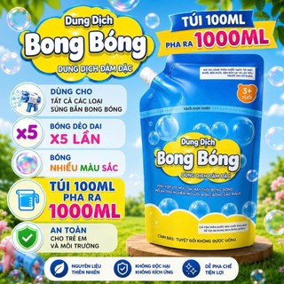 Túi MÂY VÀNG 100ml xà bông pha ra 1000ml xà bông sinh học dùng cho máy thổi bong bóng dẻo dai x5 lần