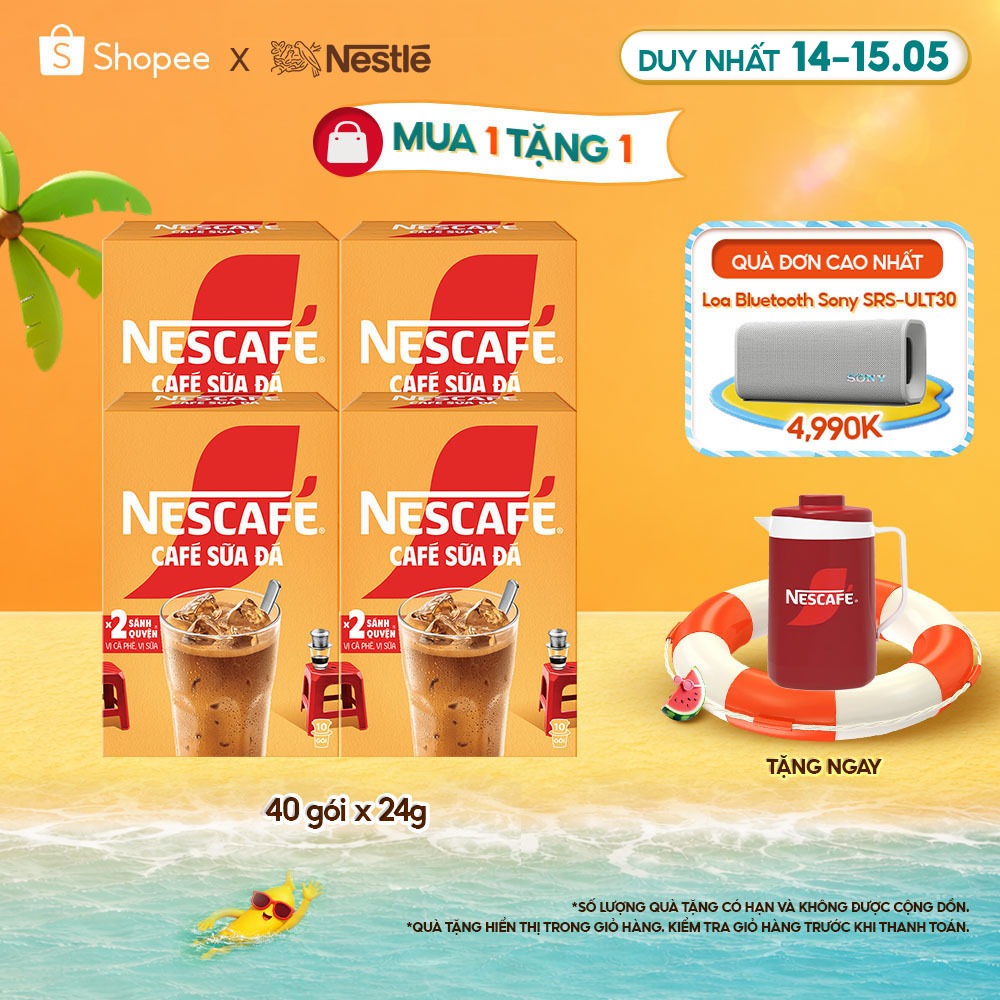 [Tặng Ca đá Nescafé] Combo 4 Hộp Cà phê Hòa tan NESCAFÉ CAFÉ SỮA ĐÁ 10 gói Nhân đôi sánh quyện