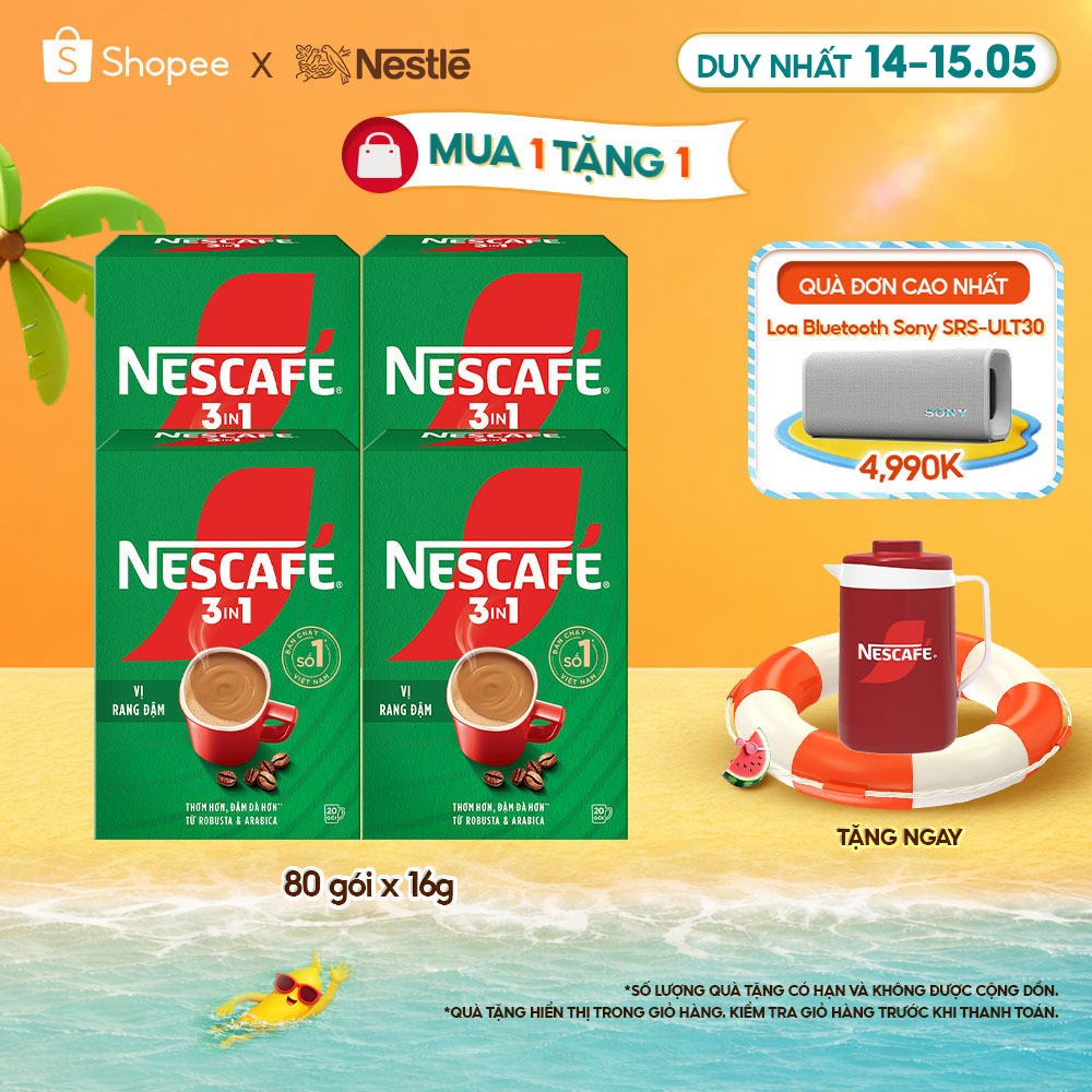 [Tặng Ca đá Nescafé] Combo 4 Hộp Cà phê Hòa tan NESCAFÉ VỊ RANG ĐẬM 20 gói Đậm Thơm Hoàn Hảo