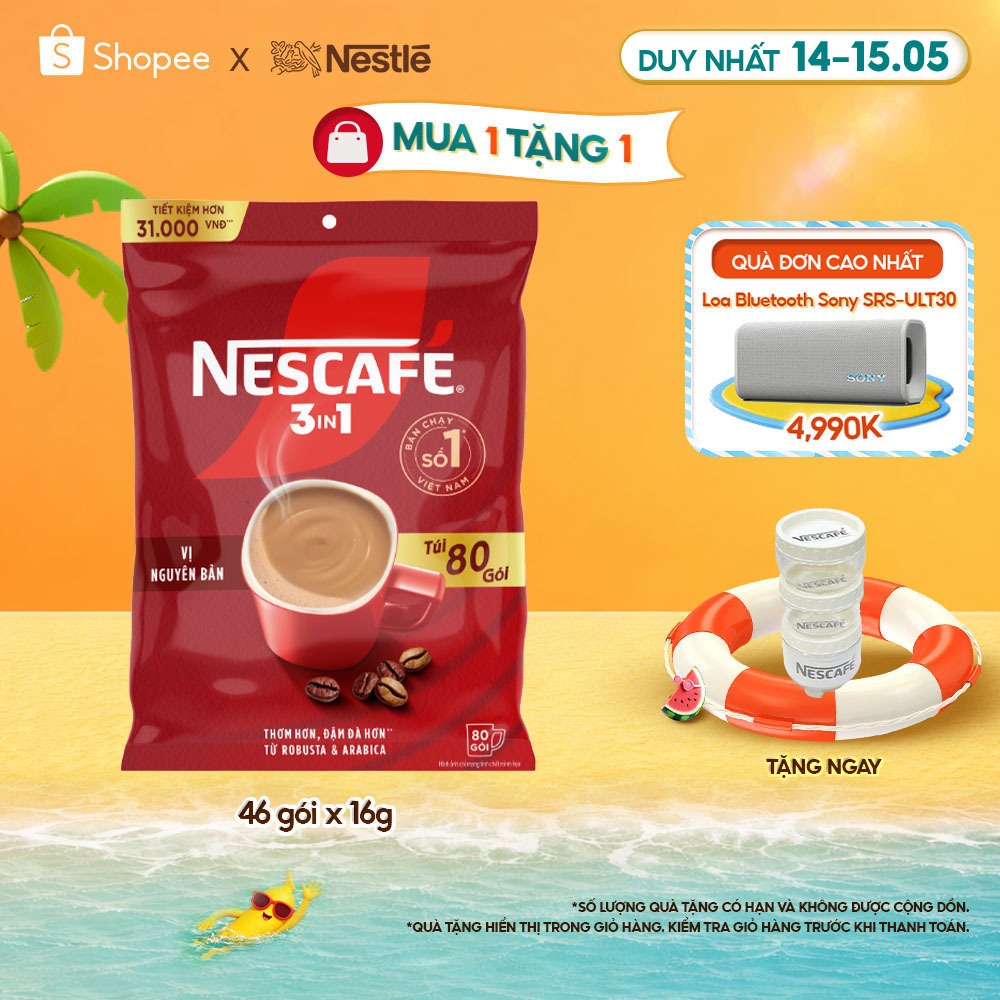 [Tặng Bộ 3 hũ đựng gia vị NESCAFÉ] Bịch Cà phê Hòa tan NESCAFÉ VỊ NGUYÊN BẢN 46 gói Đậm Thơm Hoàn Hả