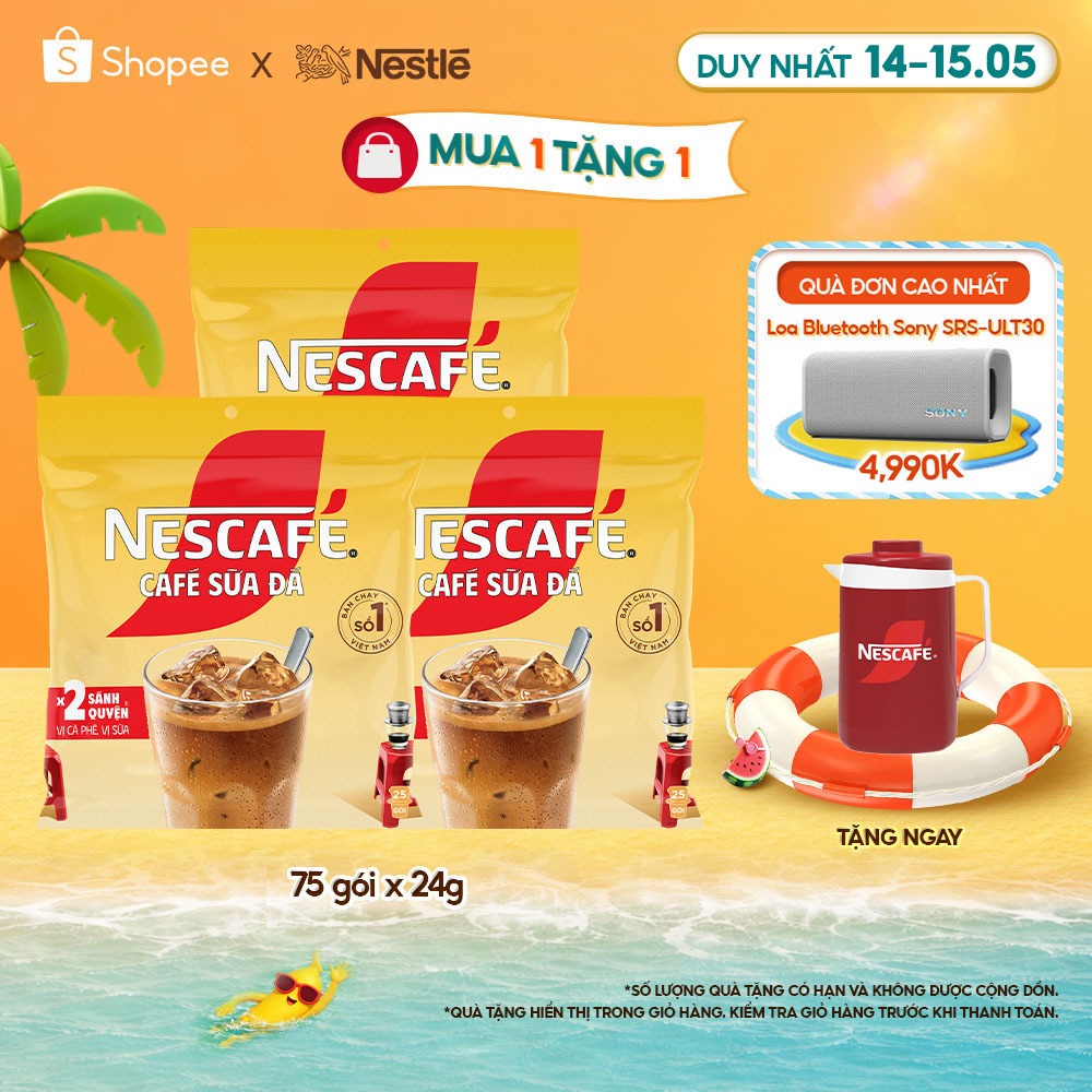 [Tặng Ca đá Nescafé] Combo 3 Bịch Cà phê Hòa tan NESCAFÉ CAFÉ SỮA ĐÁ 25 gói Nhân đôi sánh quyện