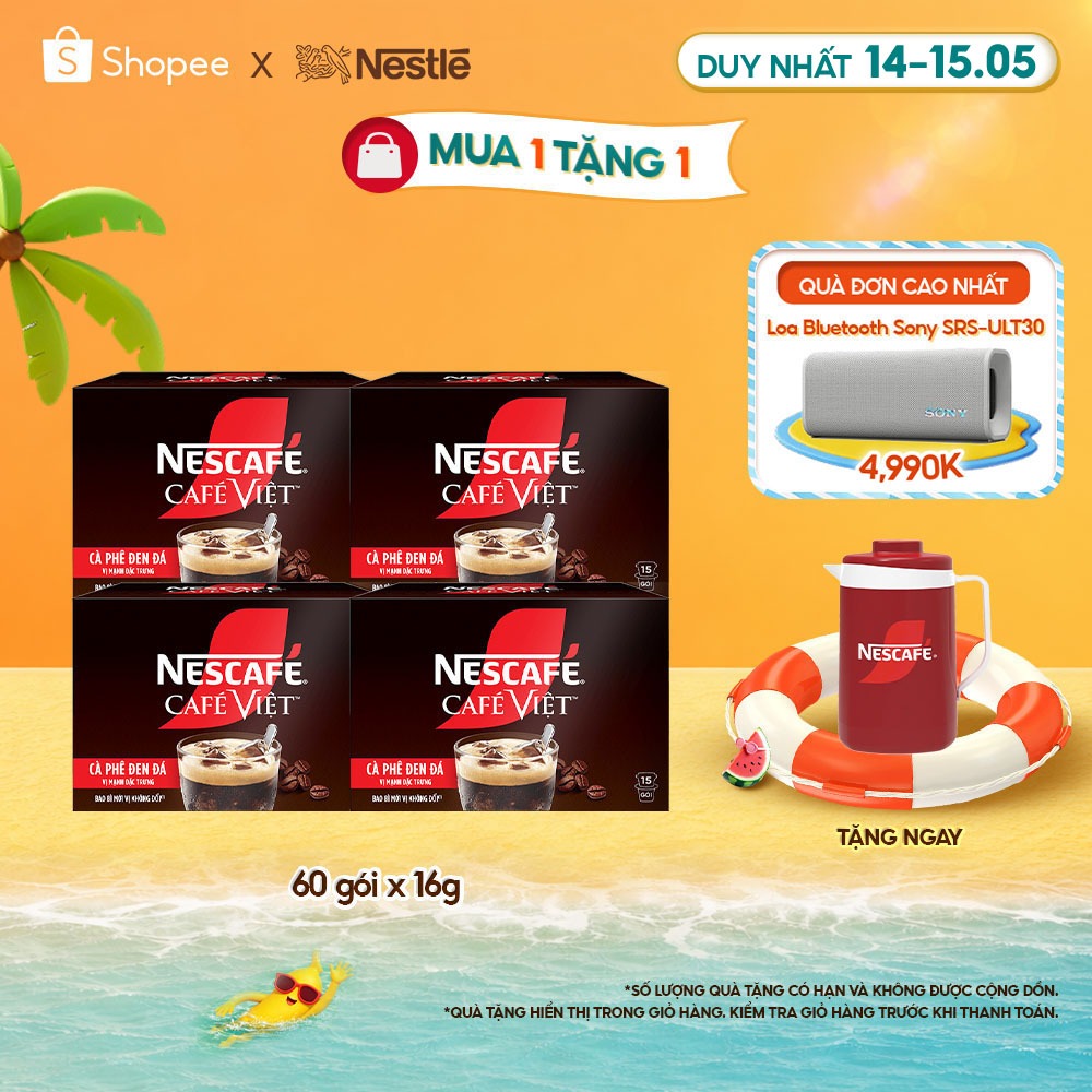 [Tặng Ca đá Nescafé] Combo 4 Hộp Cà phê Hòa tan NESCAFÉ CAFÉ VIỆT 15 gói Vị Mạnh đặc trưng