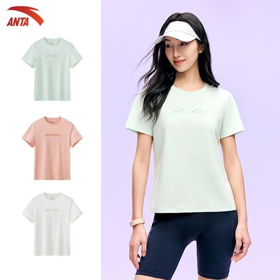 ANTA Nữ Áo Thun Thể Thao Lụa Băng, Áo Tập Gym, Chạy Bộ, Tennis, Cầu Lông, Pickleball 1626B7117