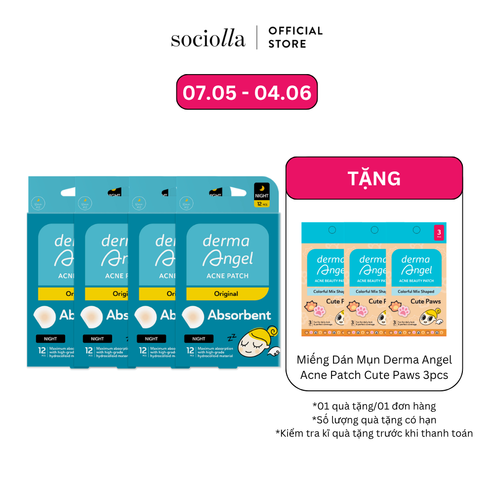 Combo 4 Miếng Dán Mụn Derma Angel (Không Tiệt Trùng) - Derma Angel Acne Patch Night 12