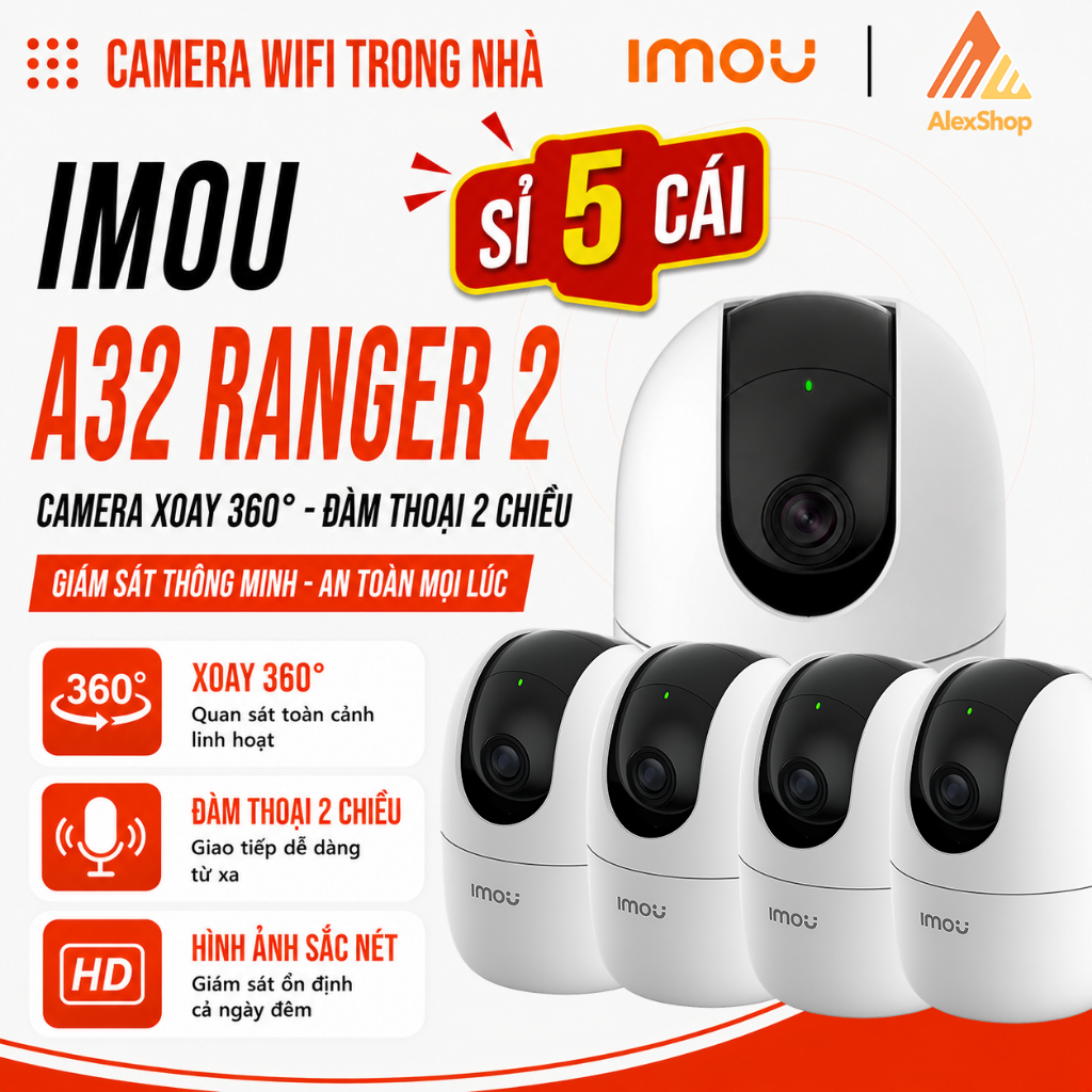 [SỈ 5 BỘ] Camera IMOU A32 Ranger 2 Trong Nhà Xoay 360 Độ, Đàm Thoại 2 Chiều